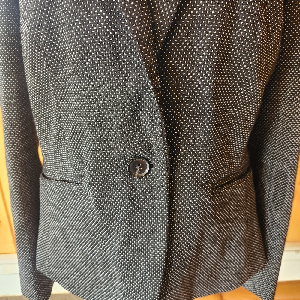 Ann Taylor Black Blazer With Polka Dots One Button Size 8 With Pockets - Picture 2 of 11